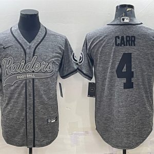 Men Las Vegas Raiders #4 Derek Carr Gray With Patch Cool Base Stitched Baseball Jersey