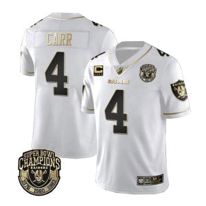 Men Las Vegas Raiders #4 Derek Carr White With C Patch Vapor Limited Stitched Jersey