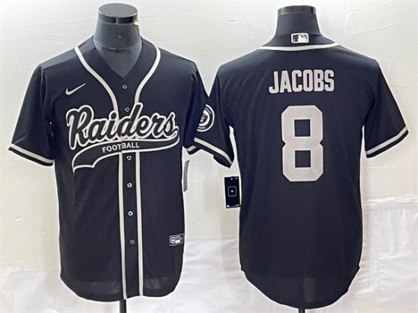 Men Las Vegas Raiders #8 Josh Jacobs Black Cool Base Stitched Baseball Jersey