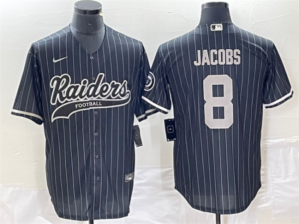 Men Las Vegas Raiders #8 Josh Jacobs Black Cool Base Stitched Baseball Jersey