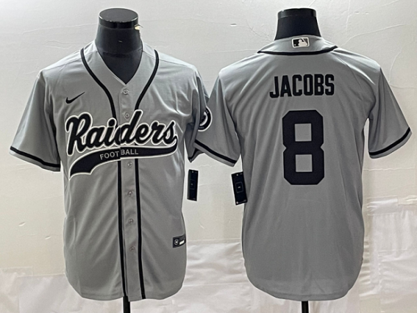 Men Las Vegas Raiders #8 Josh Jacobs Gray Cool Base Stitched Baseball Jersey