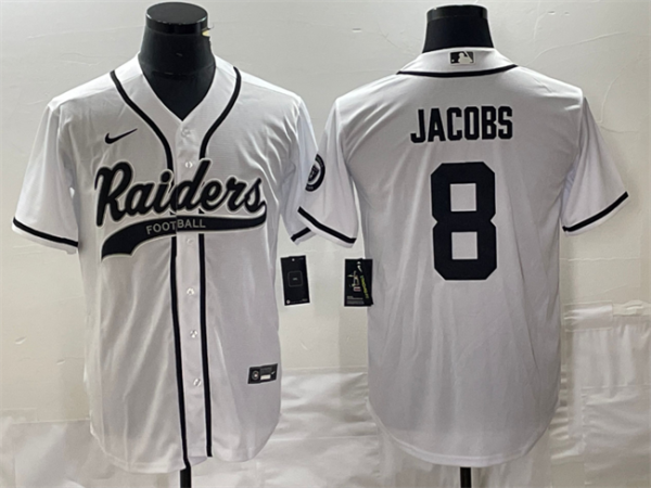 Men Las Vegas Raiders #8 Josh Jacobs White Cool Base Stitched Baseball Jersey