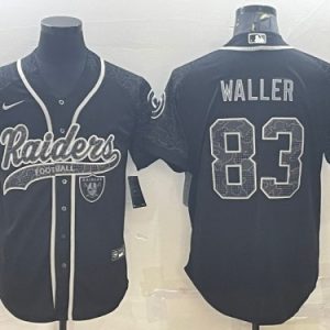 Men Las Vegas Raiders #83 Darren Waller Black Reflective With Patch Cool Base Stitched Baseball Jersey