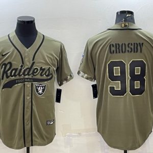 Men Las Vegas Raiders #98 Maxx Crosby 2022 Olive Salute To Service Cool Base Stitched Baseball Jersey