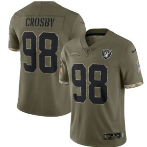 Men Las Vegas Raiders #98 Maxx Crosby 2022 Olive Salute To Service Limited Stitched Jersey