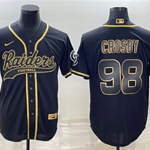 Men Las Vegas Raiders #98 Maxx Crosby Black Gold With Patch Cool Base Stitched Baseball Jersey