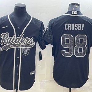 Men Las Vegas Raiders #98 Maxx Crosby Black Reflective With Patch Cool Base Stitched Baseball Jersey