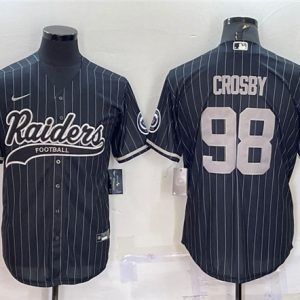 Men Las Vegas Raiders #98 Maxx Crosby Black With Patch Cool Base Stitched Baseball Jersey