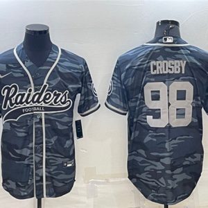 Men Las Vegas Raiders #98 Maxx Crosby Gray Camo With Patch Cool Base Stitched Baseball Jersey