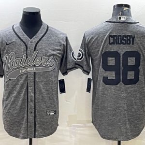 Men Las Vegas Raiders #98 Maxx Crosby Gray With Patch Cool Base Stitched Baseball Jersey