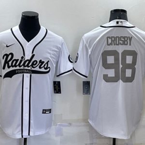 Men Las Vegas Raiders #98 Maxx Crosby White Gray Cool Base Stitched Baseball Jersey