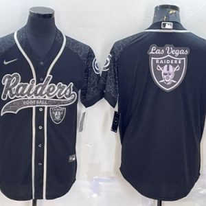 Men Las Vegas Raiders Black Reflective Team Big Logo With Patch Cool Base Stitched Baseball Jersey