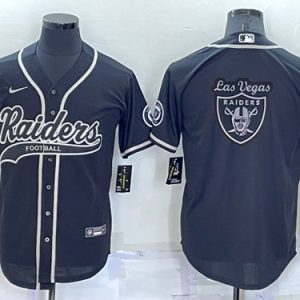 Men Las Vegas Raiders Black Team Big Logo With Patch Cool Base Stitched Baseball Jersey