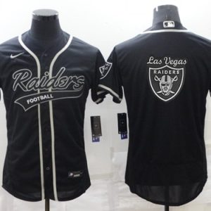 Men Las Vegas Raiders Black Team Big Logo With Patch Flex Base Stitched Baseball Jersey