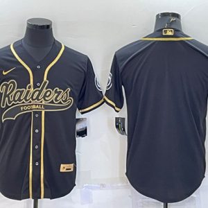 Men Las Vegas Raiders Blank Black Gold With Patch Cool Base Stitched Baseball Jersey