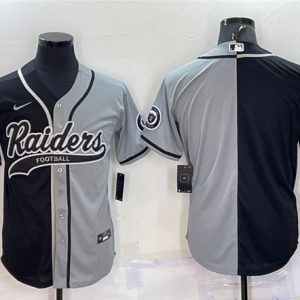 Men Las Vegas Raiders Blank Black/Gray Split With Patch Cool Base Stitched Jersey