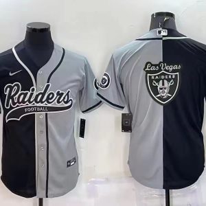 Men Las Vegas Raiders Blank Black/Grey Split Team Big Logo With Patch Cool Base Stitched Baseball Jersey