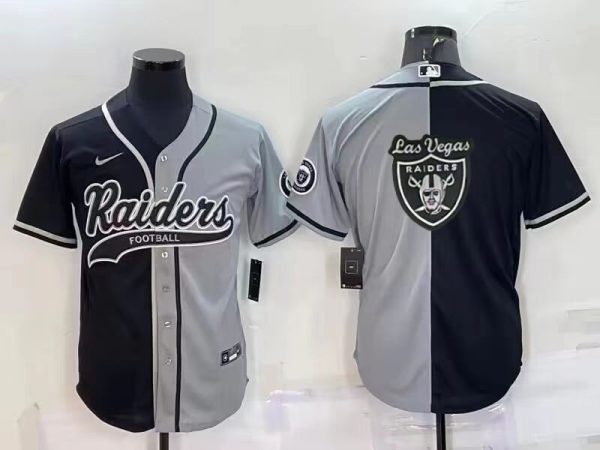 Men Las Vegas Raiders Blank Black/Grey Split Team Big Logo With Patch Cool Base Stitched Baseball Jersey