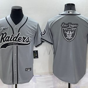 Men Las Vegas Raiders Gray Team Big Logo With Patch Cool Base Stitched Baseball Jersey