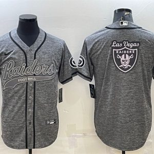 Men Las Vegas Raiders Gray Team Big Logo With Patch Cool Base Stitched Baseball Jersey