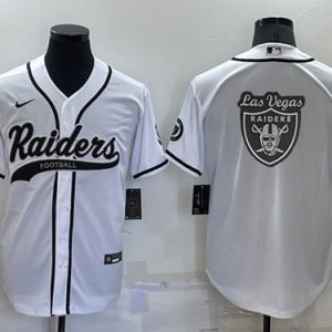 Men Las Vegas Raiders White Team Big Logo With Patch Cool Base Stitched Baseball Jersey