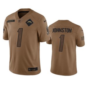 Men Los Angeles Chargers #1 Quentin Johnston 2023 Brown Salute To Service Limited Football Stitched Jersey