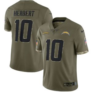 Men Los Angeles Chargers #10 Justin Herbert 2022 Olive Salute To Service Limited Stitched Jersey