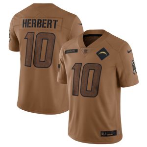 Men Los Angeles Chargers #10 Justin Herbert 2023 Brown Salute To Service Limited Football Stitched Jersey