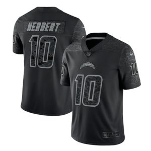 Men Los Angeles Chargers #10 Justin Herbert Black Reflective Limited Stitched Football Jersey