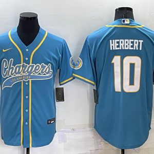 Men Los Angeles Chargers #10 Justin Herbert Blue Cool Base Stitched Baseball Jersey