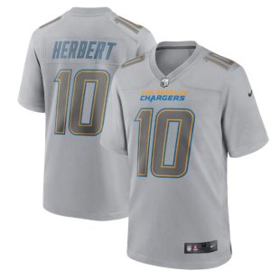 Men Los Angeles Chargers #10 Justin Herbert Gray Atmosphere Fashion Stitched Game Jersey