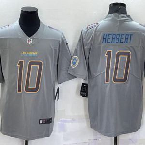 Men Los Angeles Chargers #10 Justin Herbert Gray With Patch Atmosphere Fashion Stitched Game Jersey