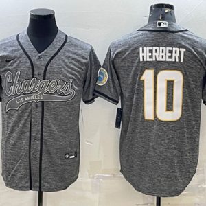 Men Los Angeles Chargers #10 Justin Herbert Gray With Patch Cool Base Stitched Baseball Jersey