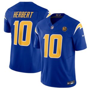 Men Los Angeles Chargers #10 Justin Herbert Royal 2023 F.U.S.E. With John Madden Patch Vapor Limited Football Stitched Jersey