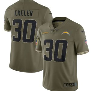 Men Los Angeles Chargers #30 Austin Ekeler 2022 Olive Salute To Service Limited Stitched Jersey