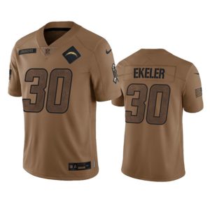 Men Los Angeles Chargers #30 Austin Ekeler 2023 Brown Salute To Service Limited Football Stitched Jersey