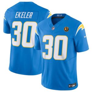 Men Los Angeles Chargers #30 Austin Ekeler Light Blue 2023 F.U.S.E. With John Madden Patch Vapor Limited Football Stitched Jersey