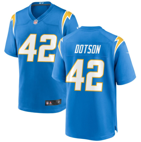 Men Los Angeles Chargers #42 Elijah Dotson Blue Stitched Game Jersey