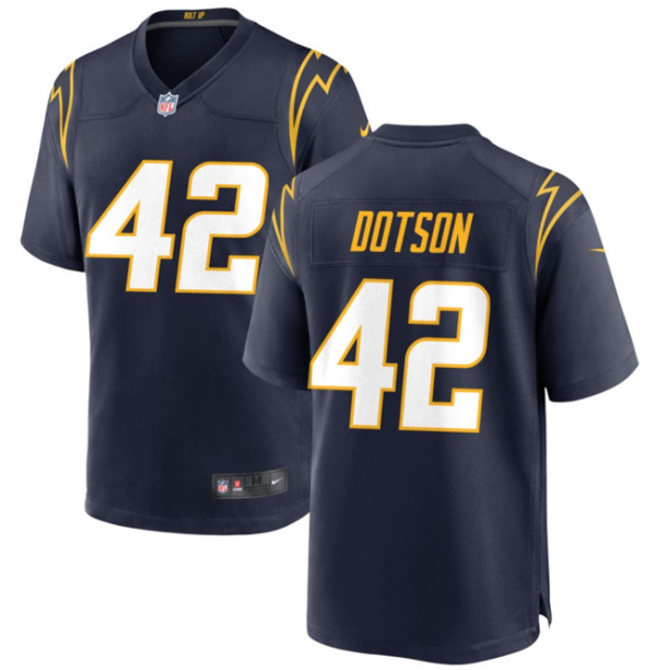 Men Los Angeles Chargers #42 Elijah Dotson Navy Stitched Game Jersey