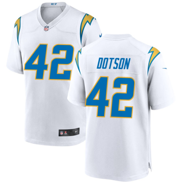 Men Los Angeles Chargers #42 Elijah Dotson White Stitched Game Jersey