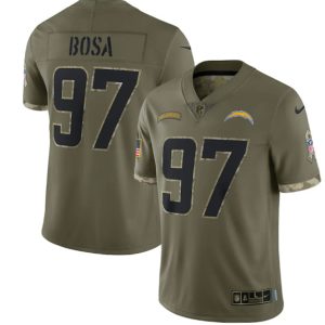 Men Los Angeles Chargers #97 Joey Bosa 2022 Olive Salute To Service Limited Stitched Jersey