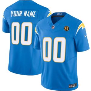 Men Los Angeles Chargers Active Player Custom Light Blue 2023 F.U.S.E. With John Madden Patch Vapor Limited Football Stitched Jersey