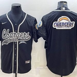 Men Los Angeles Chargers Black Reflective Team Big Logo With Patch Cool Base Stitched Baseball Jersey