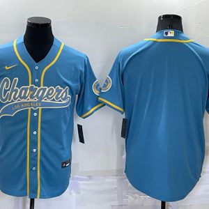 Men Los Angeles Chargers Blank Blue Cool Base Stitched Baseball Jersey