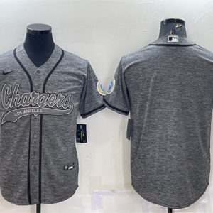 Men Los Angeles Chargers Blank Gray With Patch Cool Base Stitched Baseball Jersey