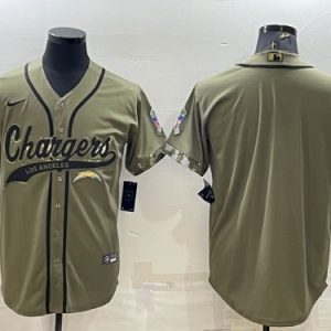 Men Los Angeles Chargers Blank Olive Salute To Service Cool Base Stitched Baseball Jersey