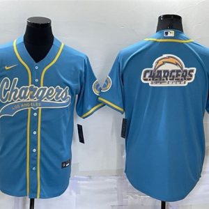 Men Los Angeles Chargers Blue Team Big Logo With Patch Cool Base Stitched Baseball Jersey