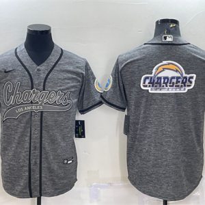 Men Los Angeles Chargers Gray Team Big Logo With Patch Cool Base Stitched Baseball Jersey