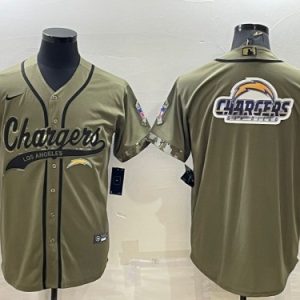 Men Los Angeles Chargers Olive Salute To Service Team Big Logo Cool Base Stitched Baseball Jersey