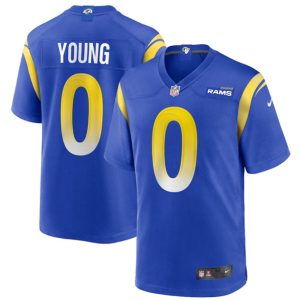 Men Los Angeles Rams #0 PByron Young Blue Football Stitched Game Jersey